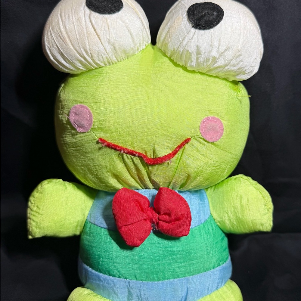 Sanrio Frog Plush with Red Bow and Blue Stripes
